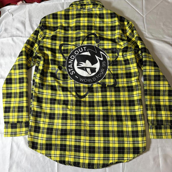 Cakeworthy Stand Out World Tour ’95 Yellow Black Plaid Flannel Shirt S - Picture 2 of 8